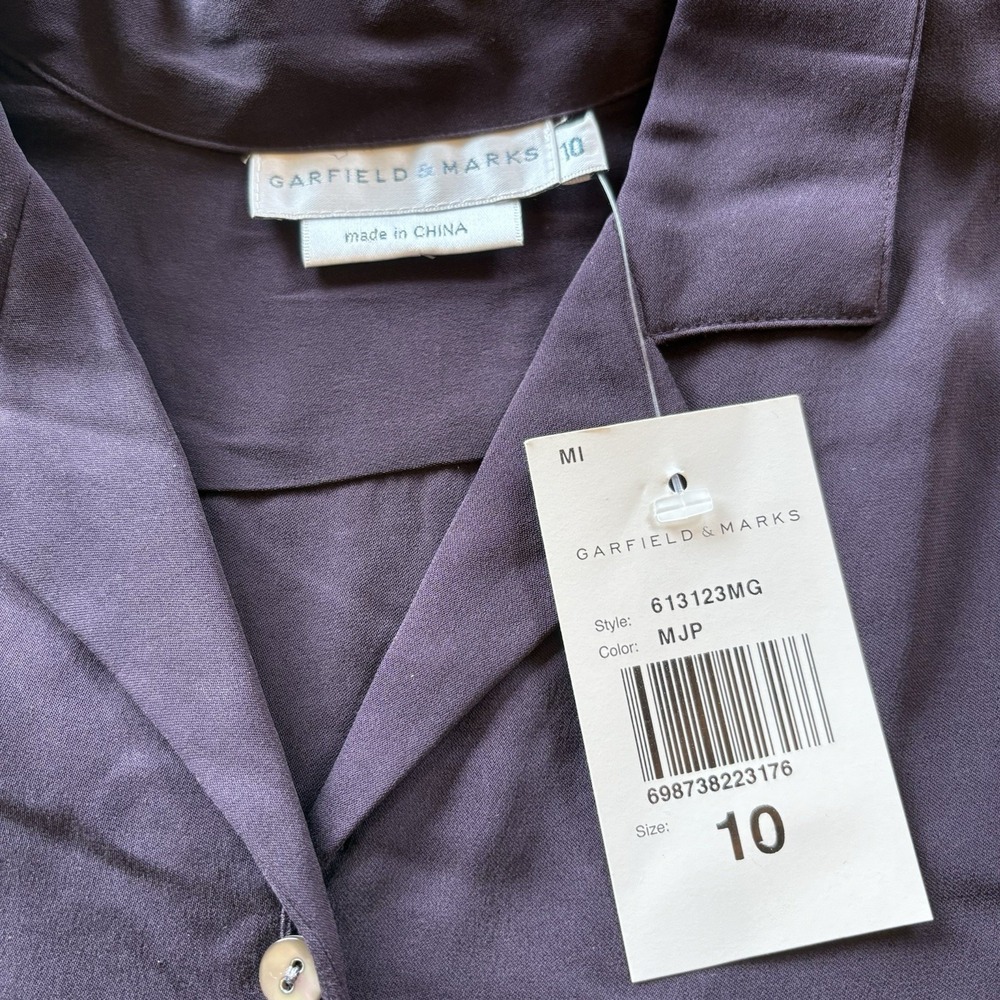Vtg Garfield & Marks Silk Blouse Plum Purple Button Front New Old Stock Sz 10